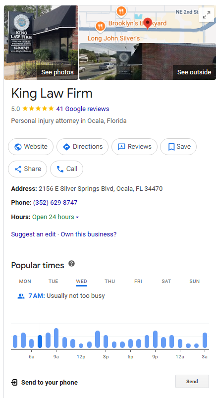 KIng law firms GMB for local seo purposes